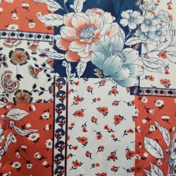 XL Multicolor Floral V Neck Drawstring Waist String Tie Long Sleeve Blouse - Picture 7 of 9